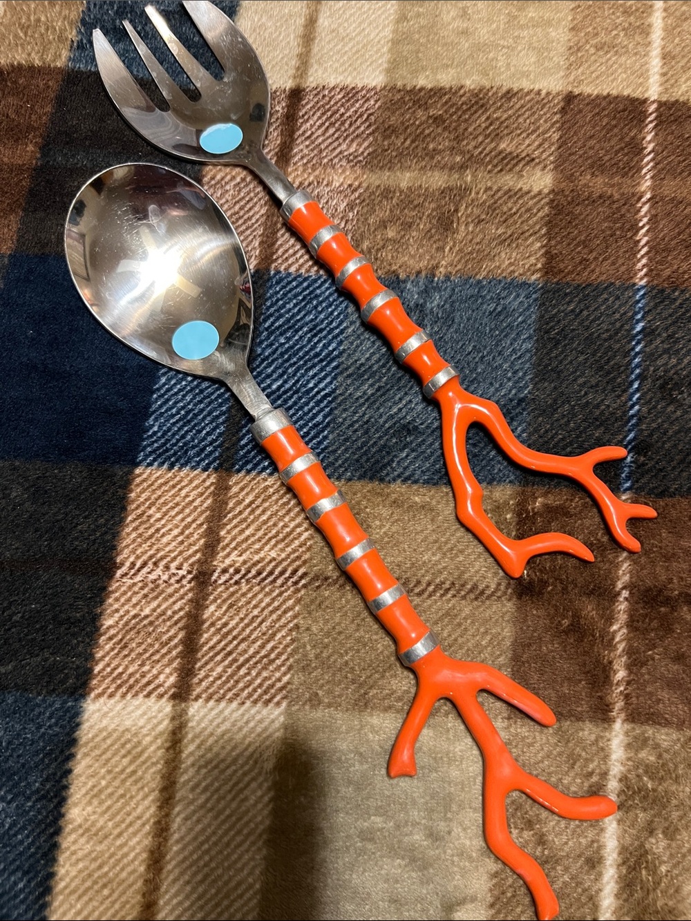 Orange Coral-Style Salad Servers with Stainless Heads